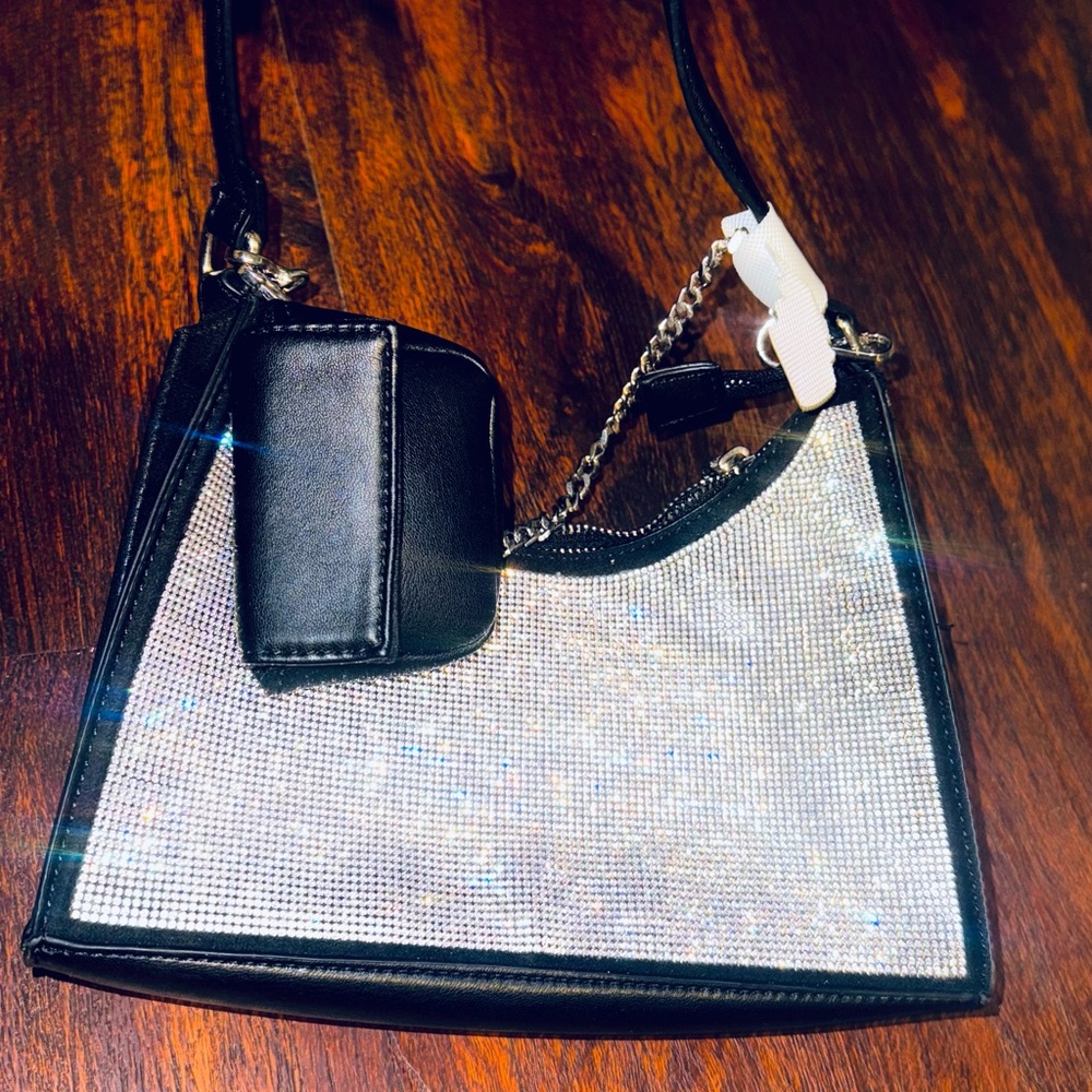 Steve Madden Black and Silver Crossbody Bag
